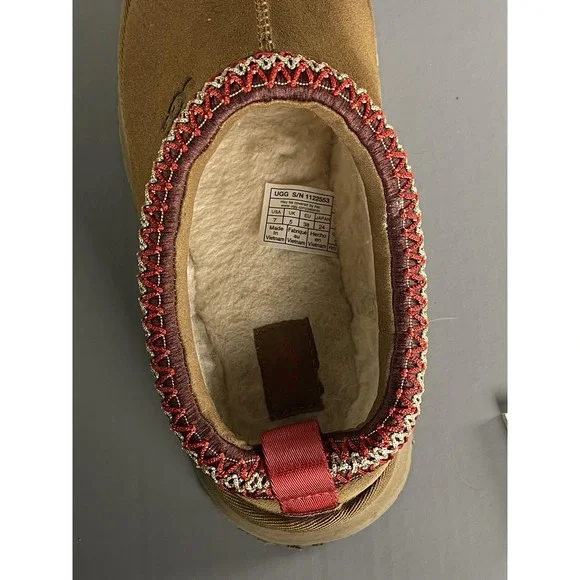 UGG Tazz II Shoes Womens Size 7 Chestnut Suede Platform Sheepskin Slippers - Picture 11 of 12